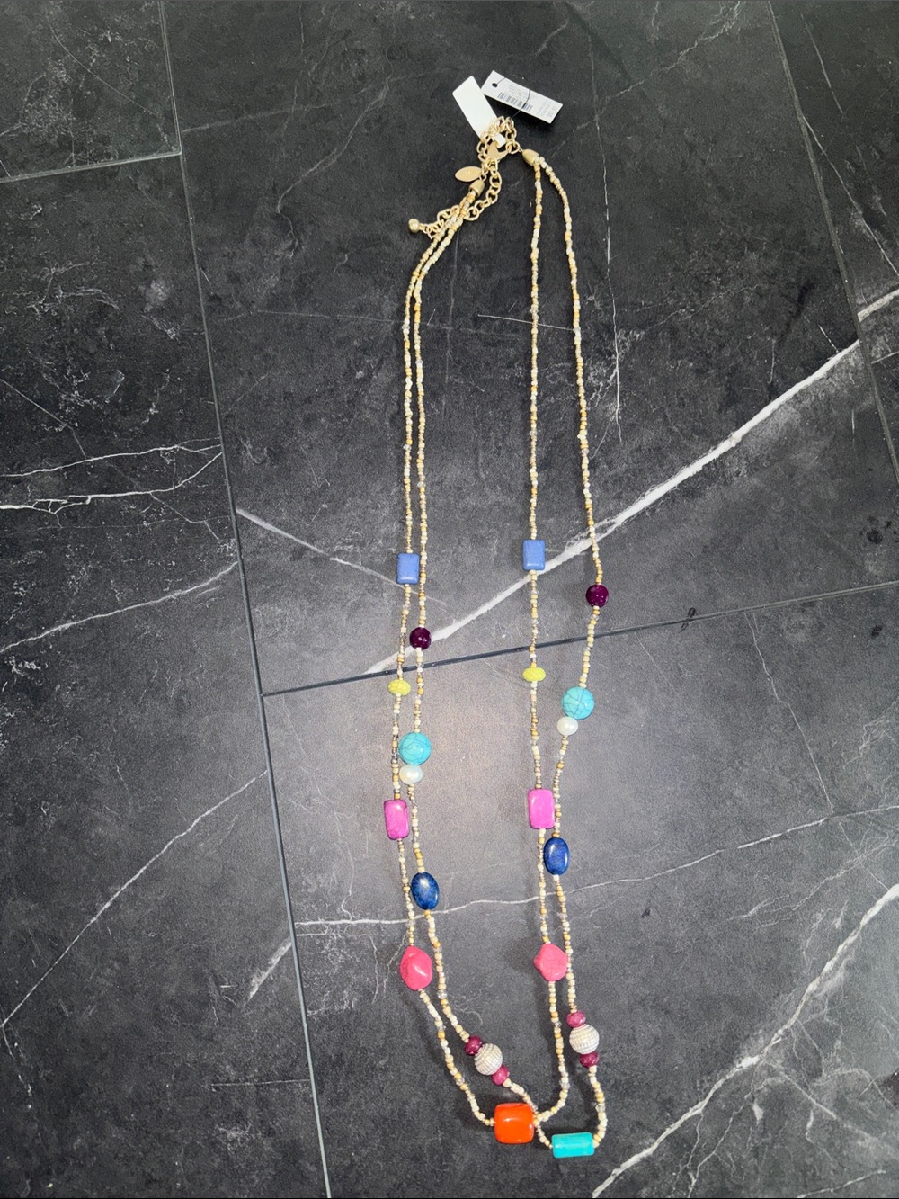 Chico's Gold-Tone Necklace with Pink, Turquoise, Blue & Orange Beads